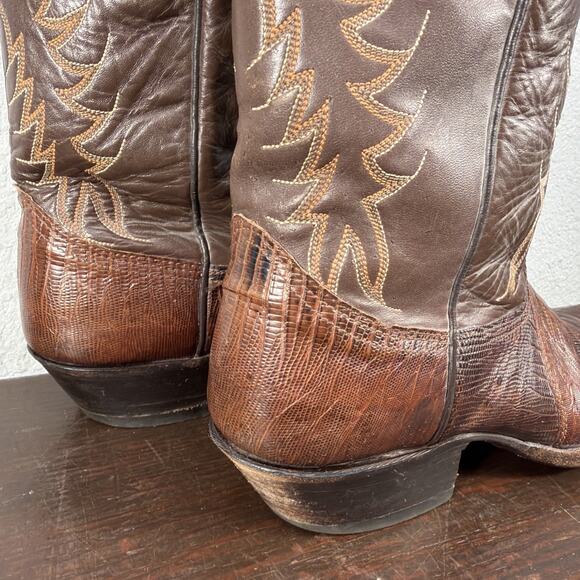 EUC Nocona Boots Teju Lizard Exotic Cognac Brown Round Toe Vintage 9.5 B main image 10